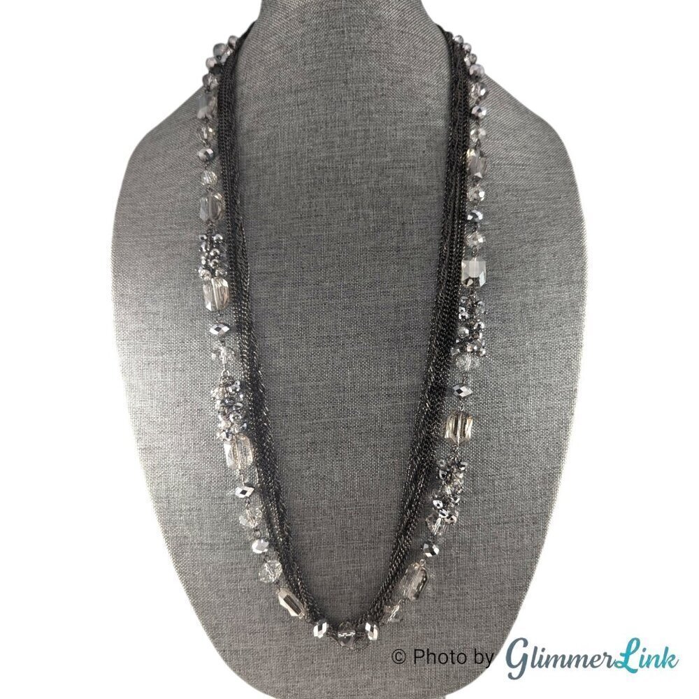 Lucky Star Gunmetal Multi Strand Faceted Bead Black Tone Necklace